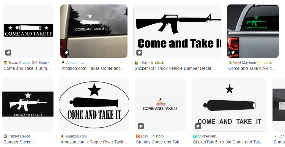 A collection of &ldquo;Come And Take It&rdquo; bumper stickers